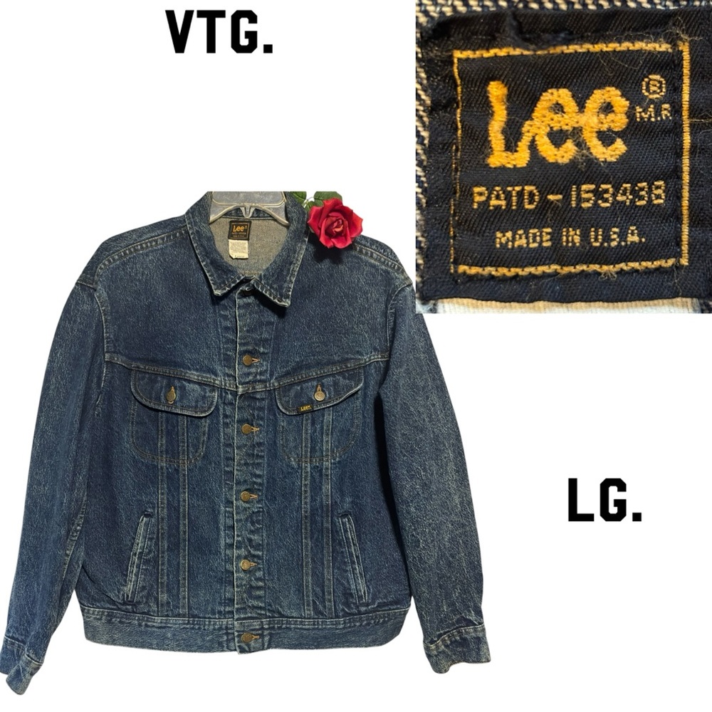 VTG Lee Riders Denim Jean Jacket LG  PATD-153438 Union Made USA Med to Dark Wash